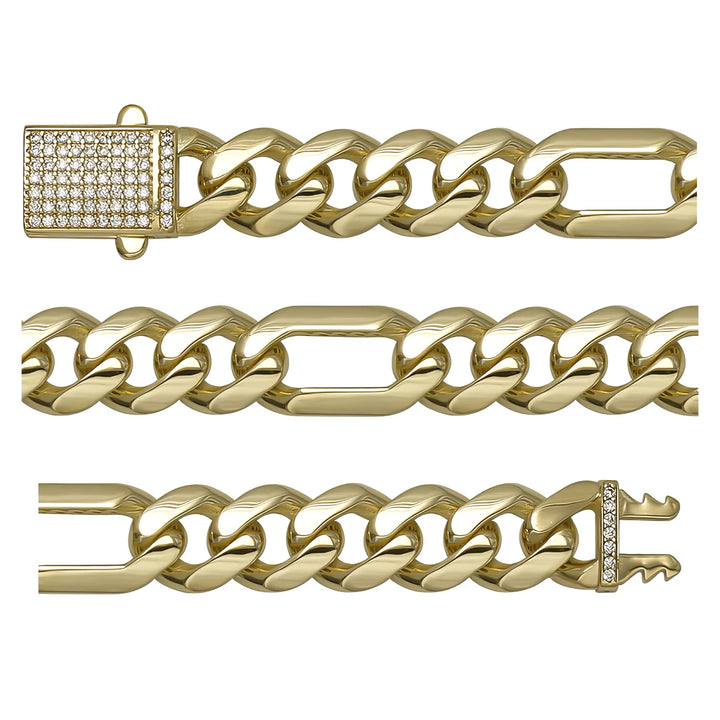 Solid gold curb bracelet, 13.90 g — shown in three rows across the frame.