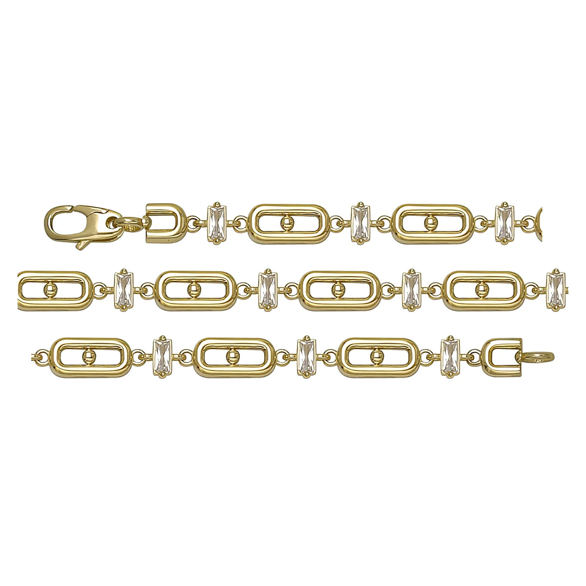 Solid gold fancy link bracelet, 5.50 g — shown in three rows across the frame.