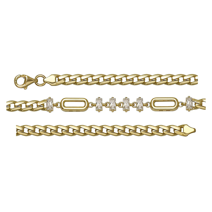 Solid gold fancy link bracelet, 5.15 g — shown in three rows across the frame.