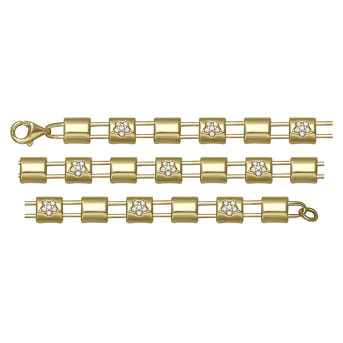 Solid gold bar link bracelet, 7.25 g — shown in three rows across the frame.
