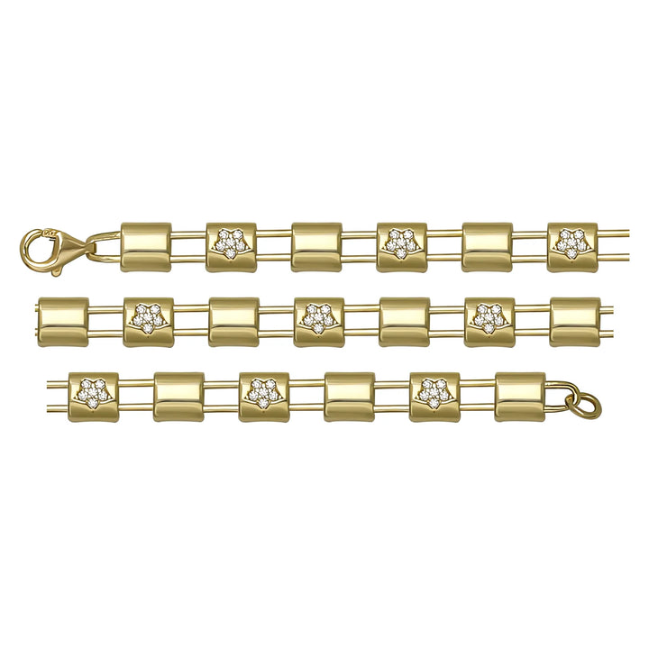 Solid gold bar link bracelet, 7.25 g — shown in three rows across the frame.