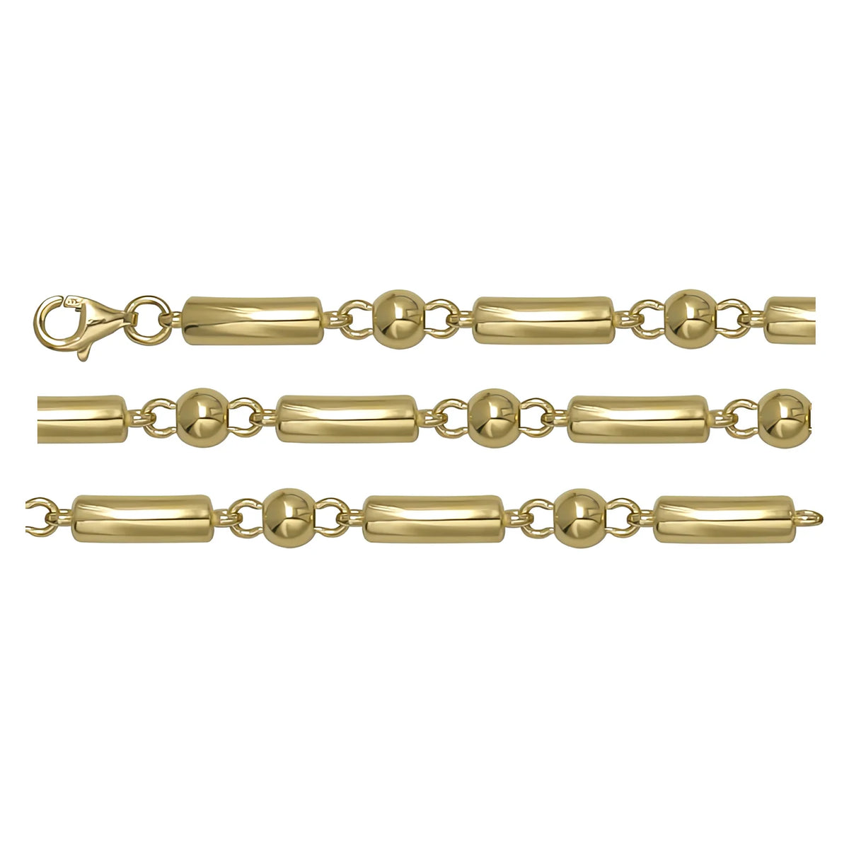 Solid gold bead bracelet, 6.25 g — shown in three rows across the frame.