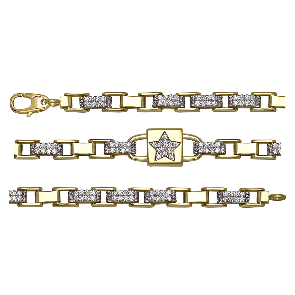 Solid gold bar link bracelet, 9.65 g — shown in three rows across the frame.