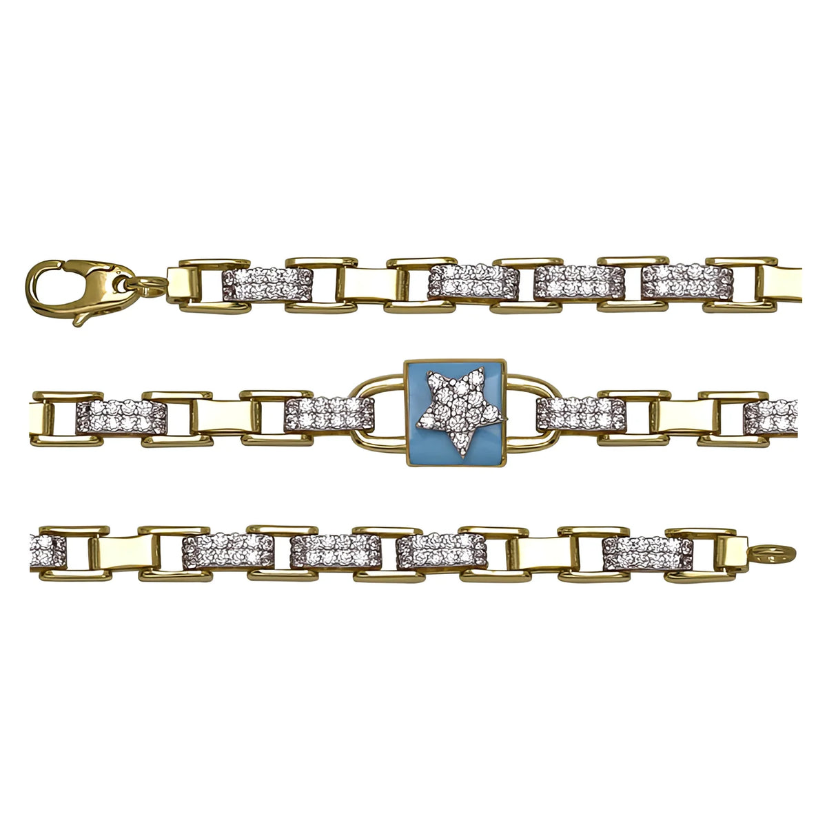 Solid gold mariner bracelet, 9.65 g — shown in three rows across the frame.