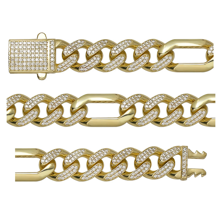 Solid gold curb bracelet, 16.00 g — shown in three rows across the frame.