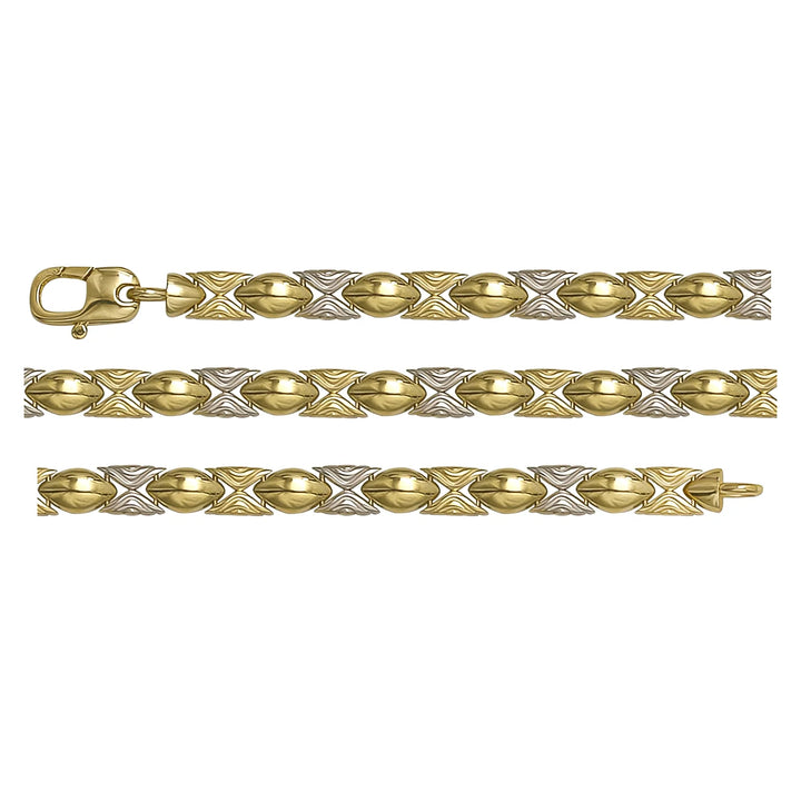 Solid gold fancy link bracelet, 5.95 g — shown in three rows across the frame.