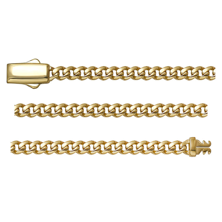 Solid gold curb bracelet, 5.40 g — shown in three rows across the frame.