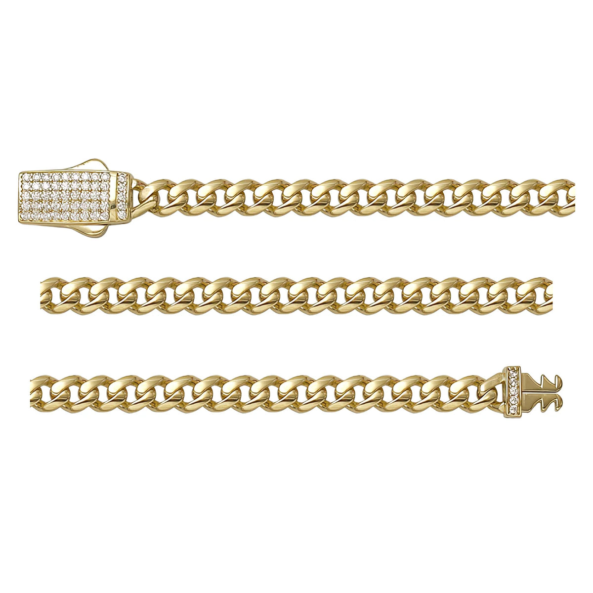 Solid gold curb bracelet, 5.90 g — shown in three rows across the frame.