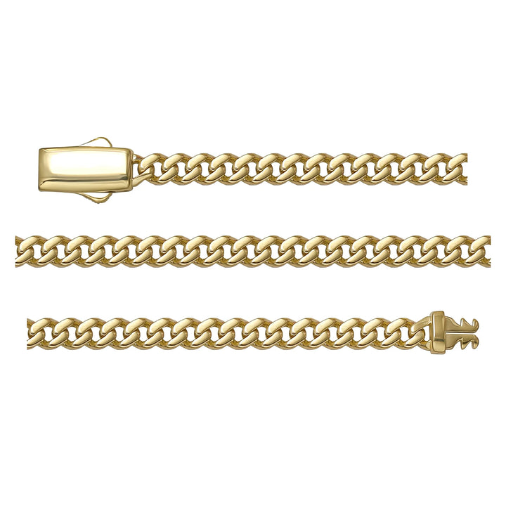 Solid gold curb bracelet, 5.65 g — shown in three rows across the frame.