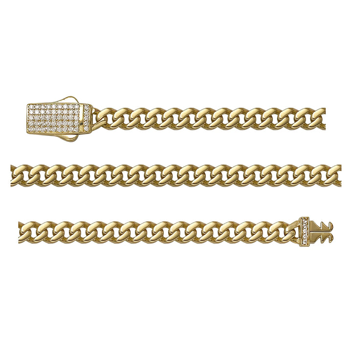 Solid gold curb bracelet, 6.10 g — shown in three rows across the frame.