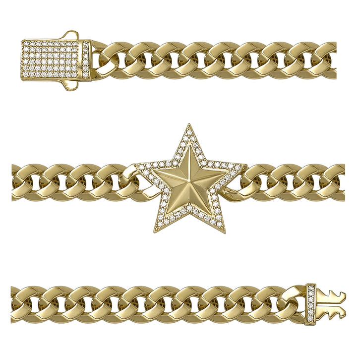 Solid gold curb bracelet, 14.30 g — shown in three rows across the frame.