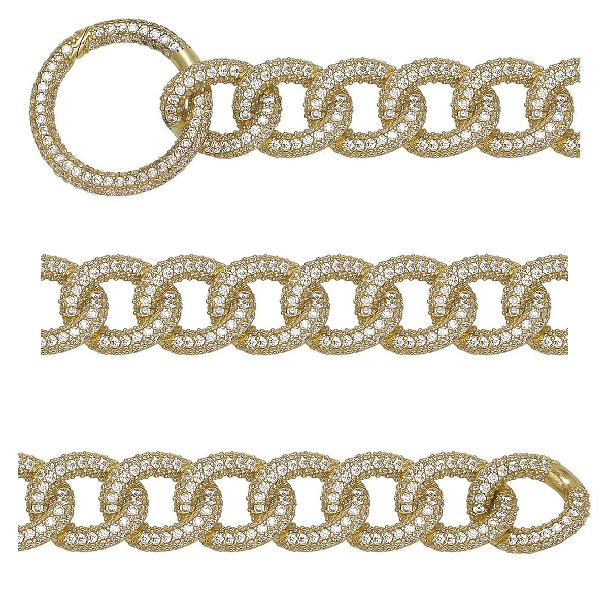 Solid gold curb bracelet, 32.50 g — shown in three rows across the frame.