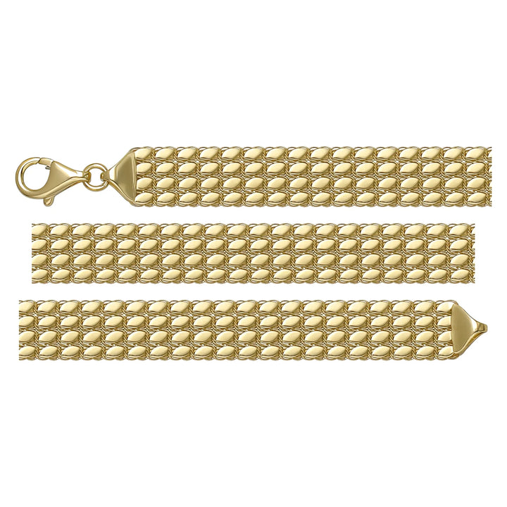 Solid gold braided bracelet, 11.85 g — shown in three rows across the frame.