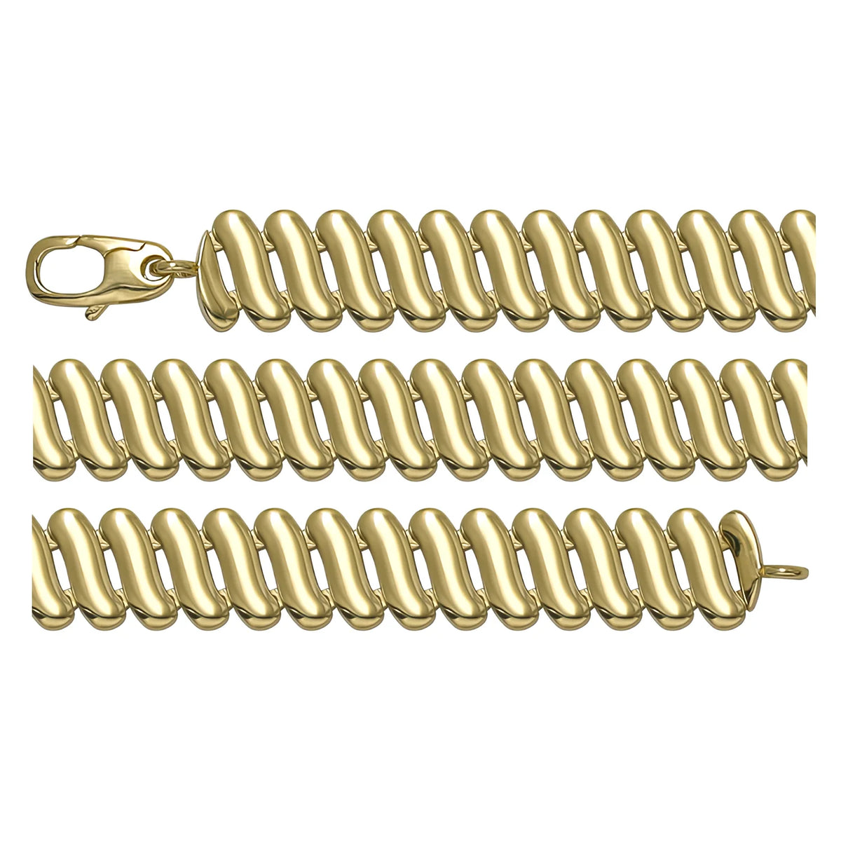 Solid gold braided bracelet, 7.70 g — shown in three rows across the frame.