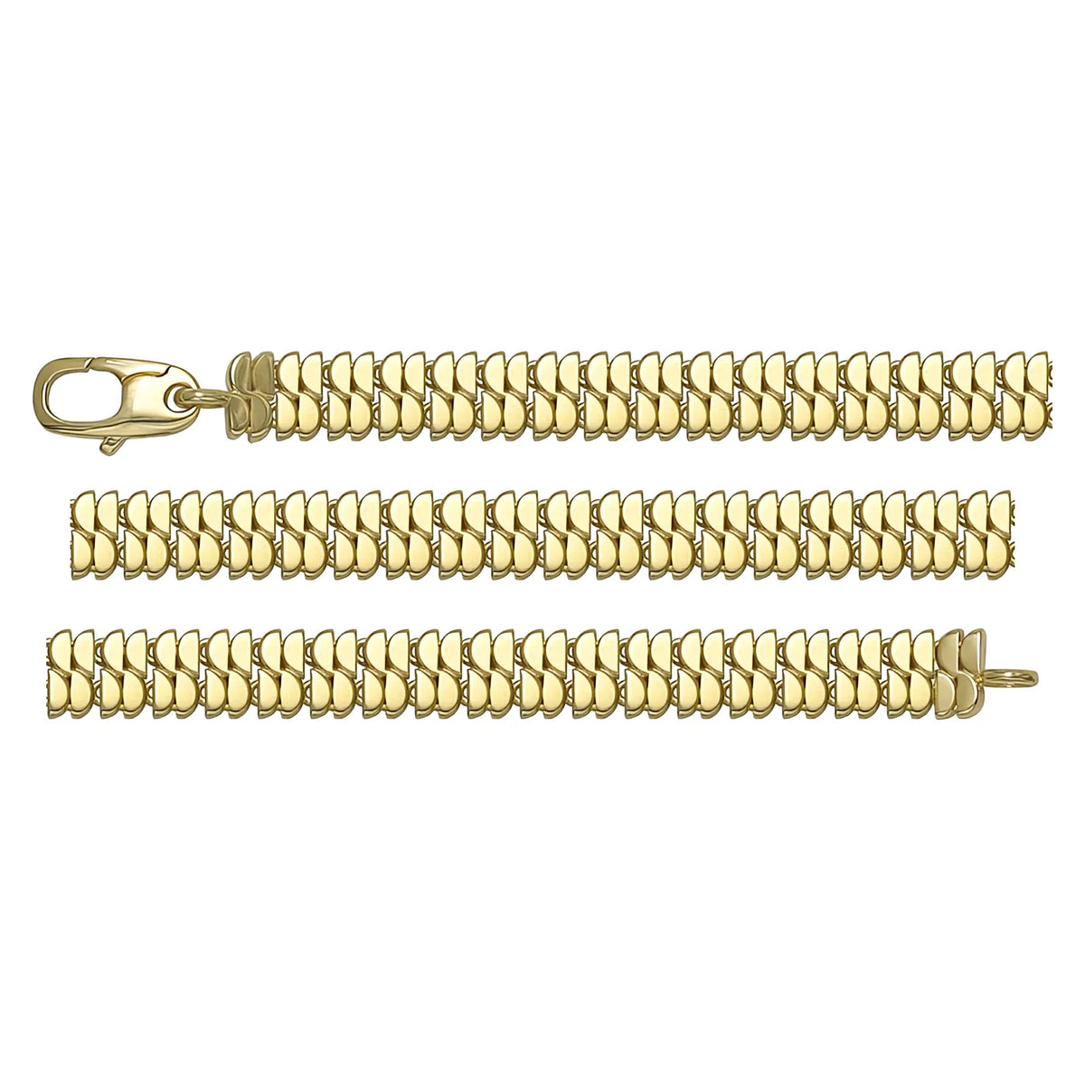 Solid gold braided bracelet, 9.00 g — shown in three rows across the frame.