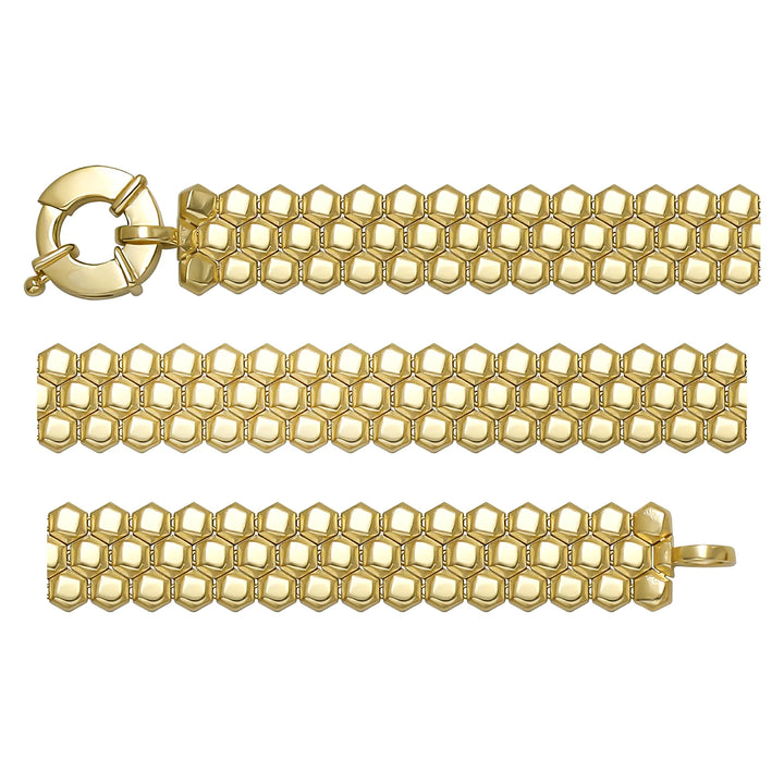 Solid gold honeycomb bracelet, 12.15 g — shown in three rows across the frame.