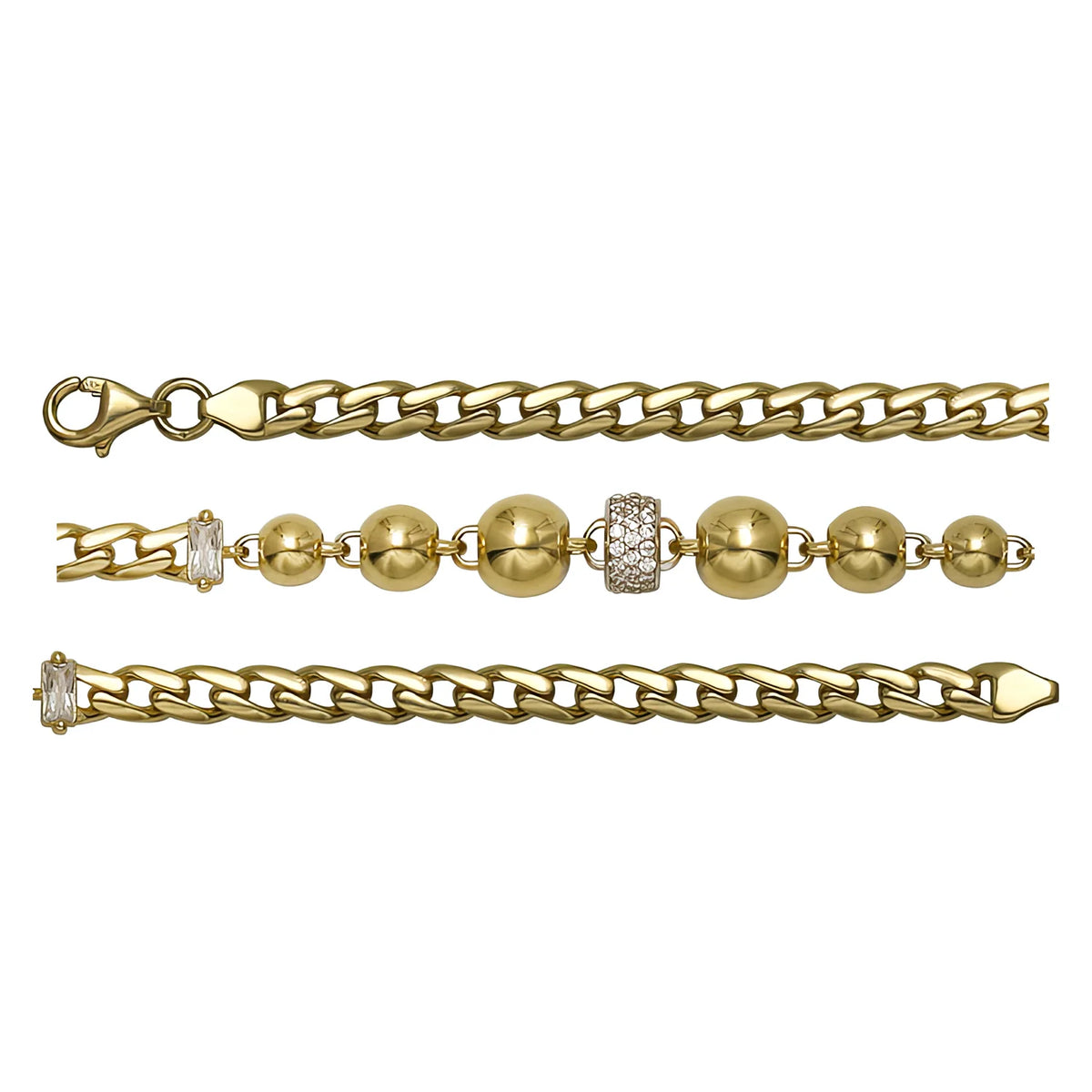 Solid gold bead bracelet, 6.00 g — shown in three rows across the frame.