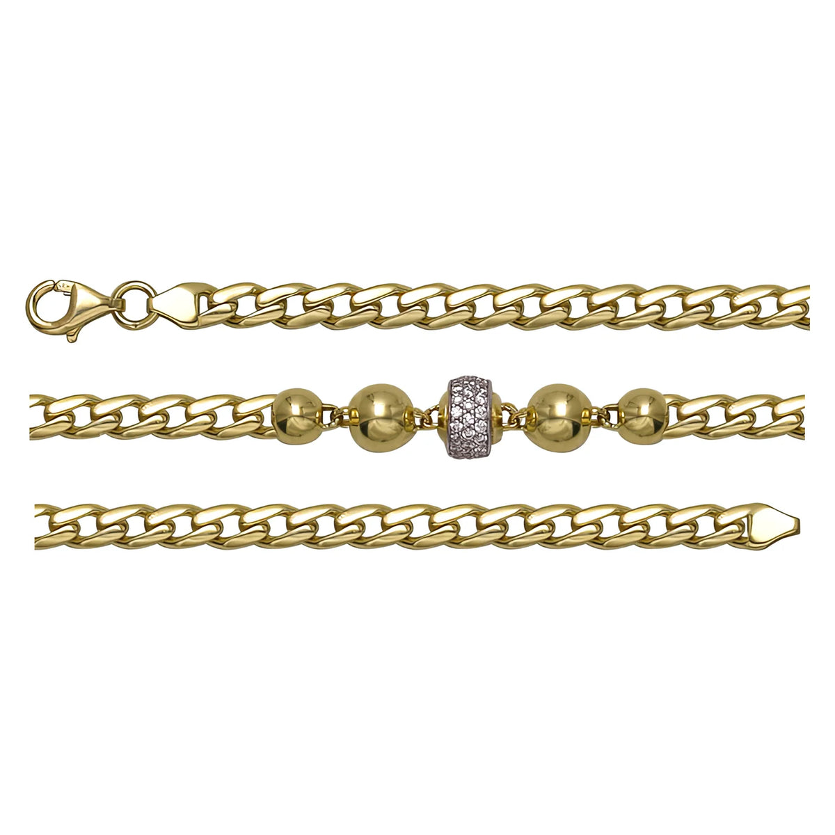 Solid gold bead bracelet, 5.50 g — shown in three rows across the frame.