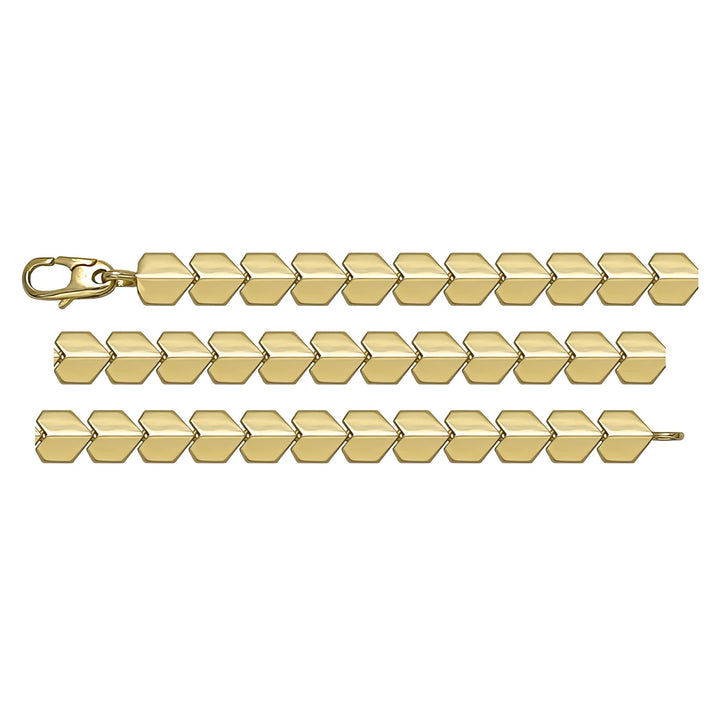 Solid gold id bracelet, 5.45 g — shown in three rows across the frame.