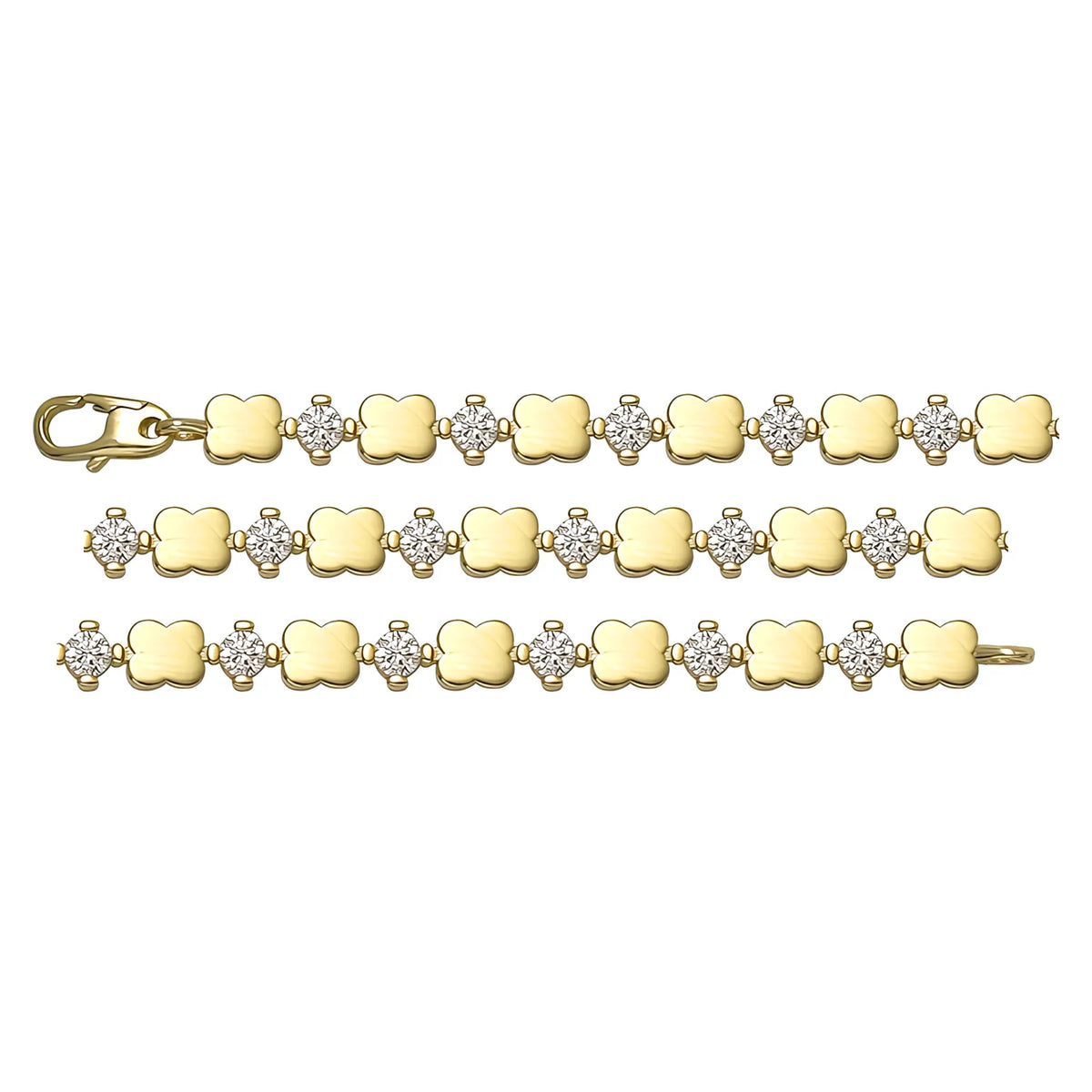 Solid gold fancy link bracelet, 7.45 g — shown in three rows across the frame.