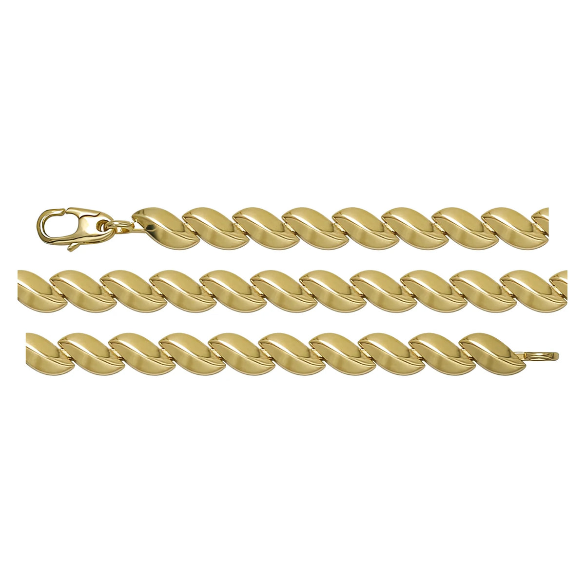 Solid gold braided bracelet, 4.95 g — shown in three rows across the frame.