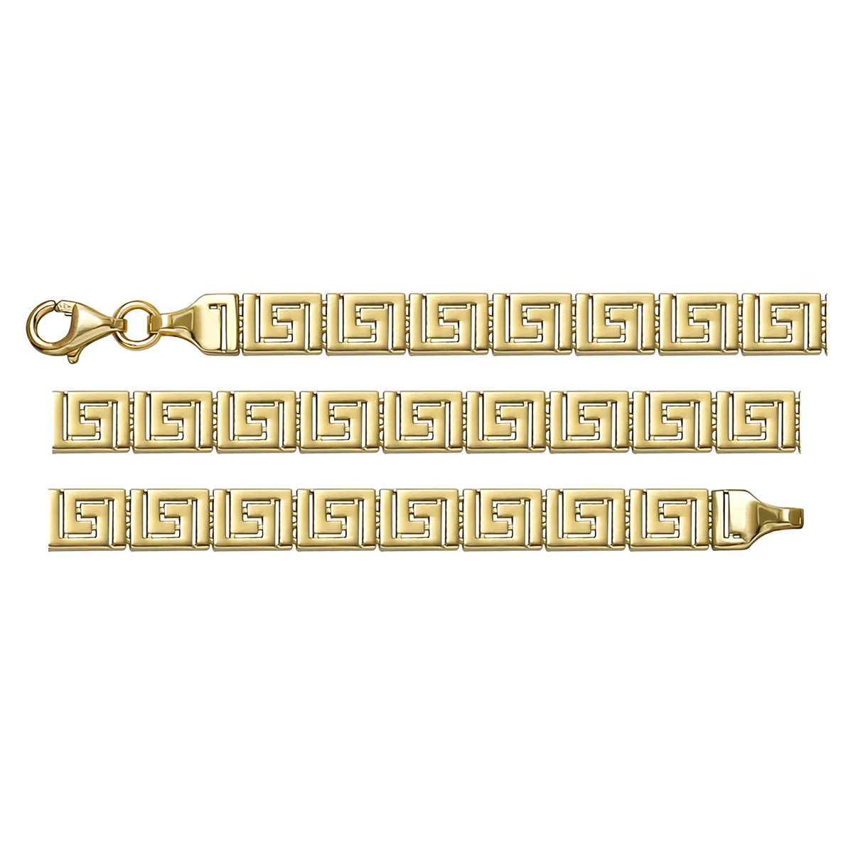 Solid gold fancy link bracelet, 6.45 g — shown in three rows across the frame.