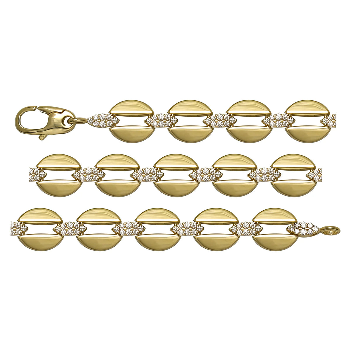 Solid gold fancy link bracelet, 7.70 g — shown in three rows across the frame.