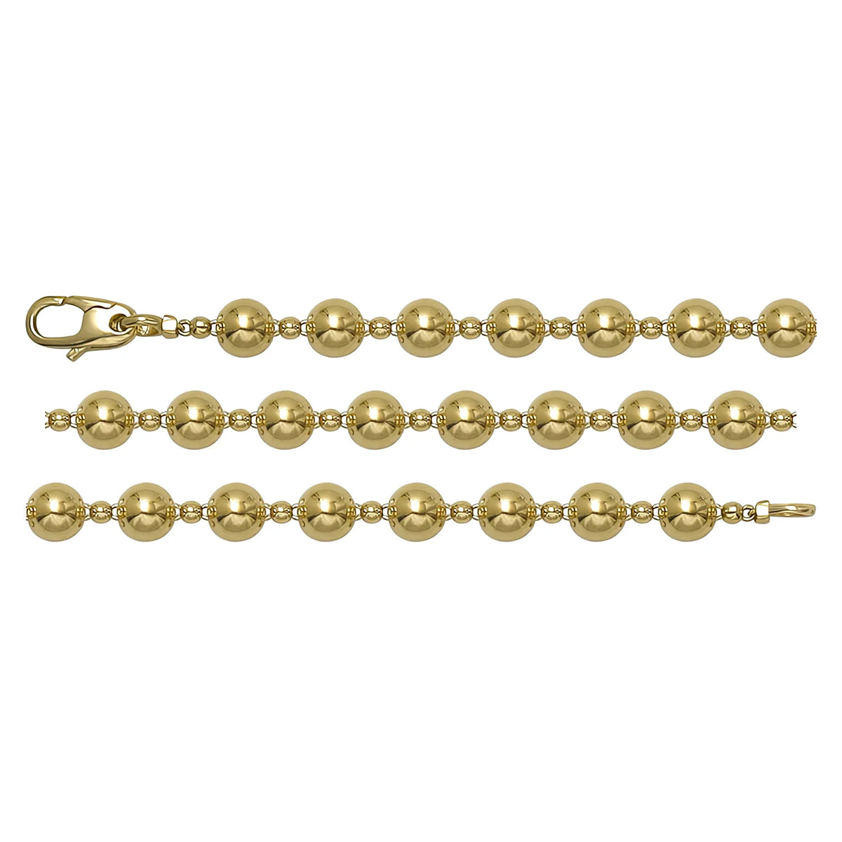 Solid gold bead bracelet, 5.70 g — shown in three rows across the frame.