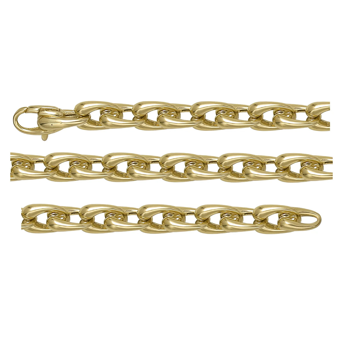 Solid gold fancy link bracelet, 13.25 g — shown in three rows across the frame.