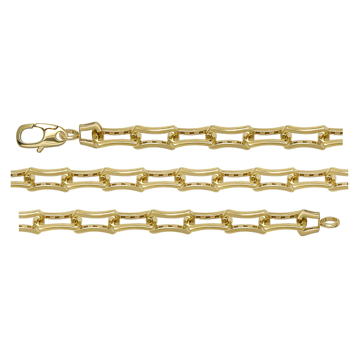 Solid gold fancy link bracelet, 5.60 g — shown in three rows across the frame.