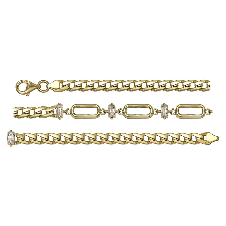 Solid gold fancy link bracelet, 4.95 g — shown in three rows across the frame.