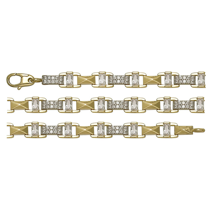 Solid gold fancy link bracelet, 7.20 g — shown in three rows across the frame.