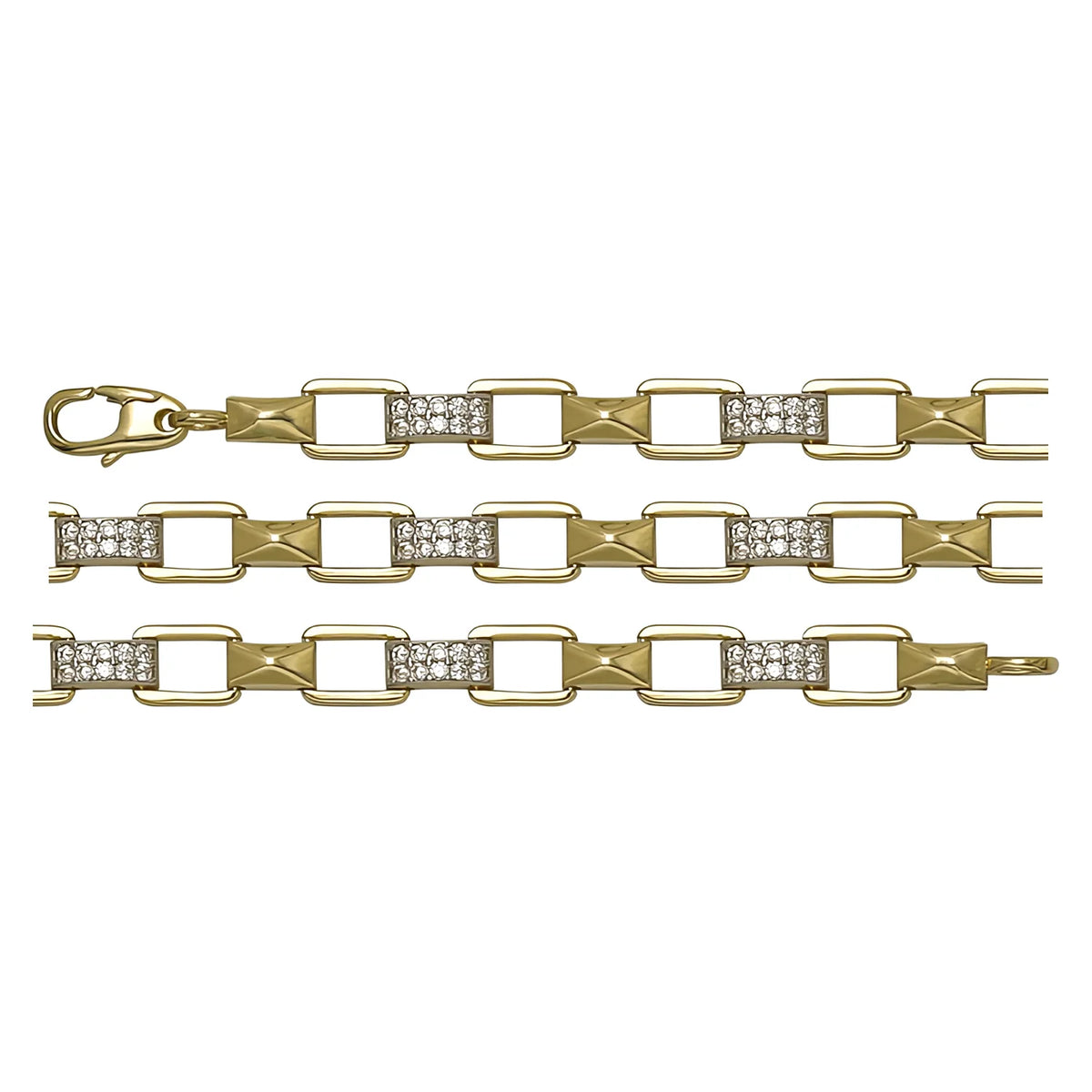 Solid gold fancy link bracelet, 5.50 g — shown in three rows across the frame.