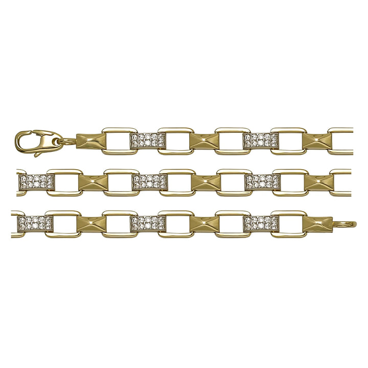Solid gold fancy link bracelet, 5.50 g — shown in three rows across the frame.