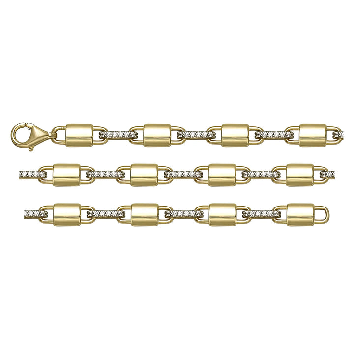 Solid gold bar link bracelet, 7.30 g — shown in three rows across the frame.