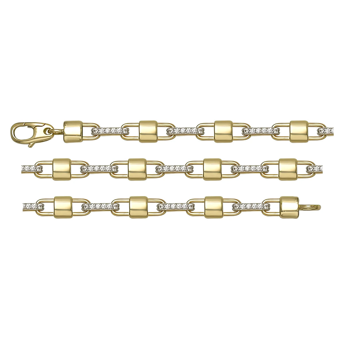 Solid gold bar link bracelet, 6.30 g — shown in three rows across the frame.