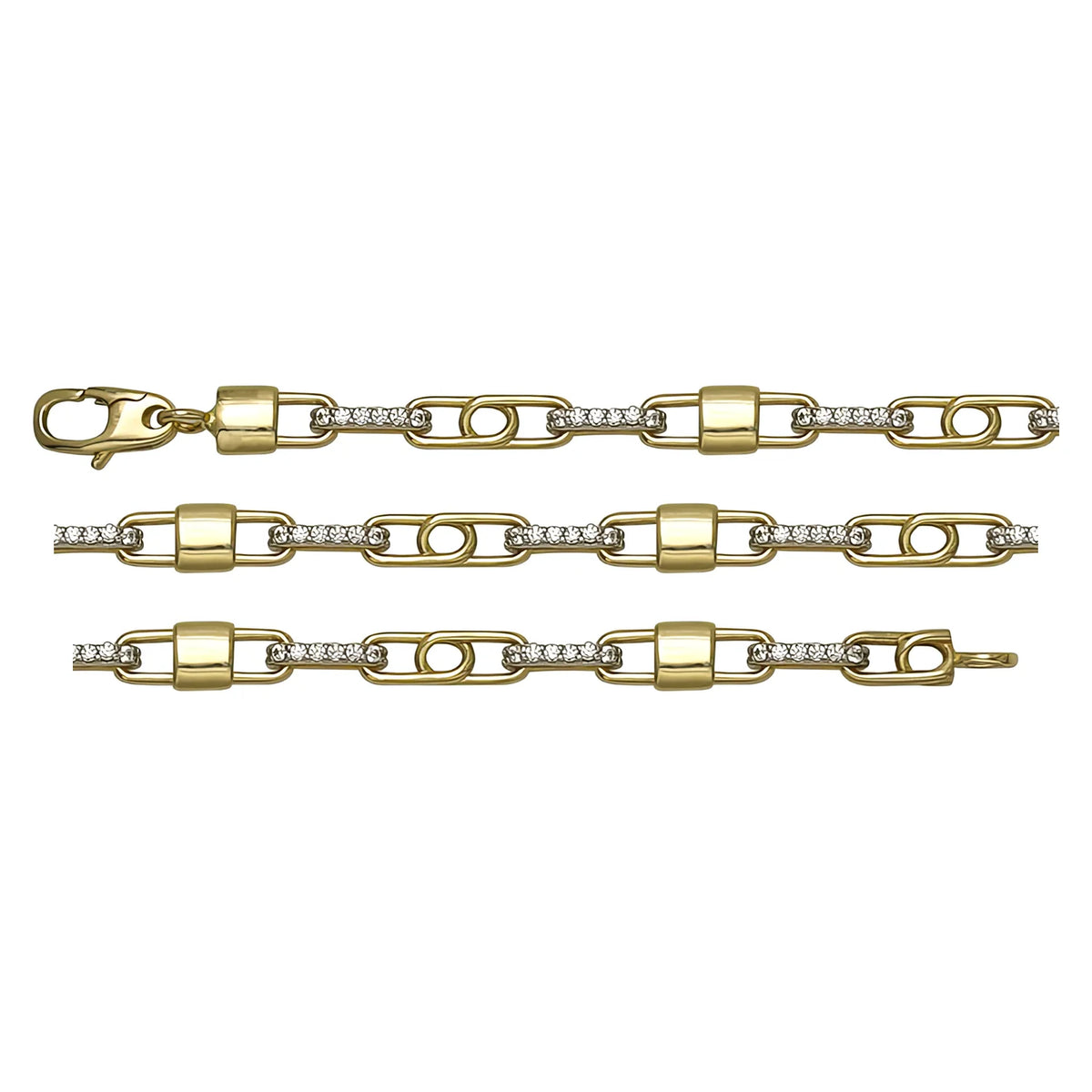 Solid gold fancy link bracelet, 5.30 g — shown in three rows across the frame.