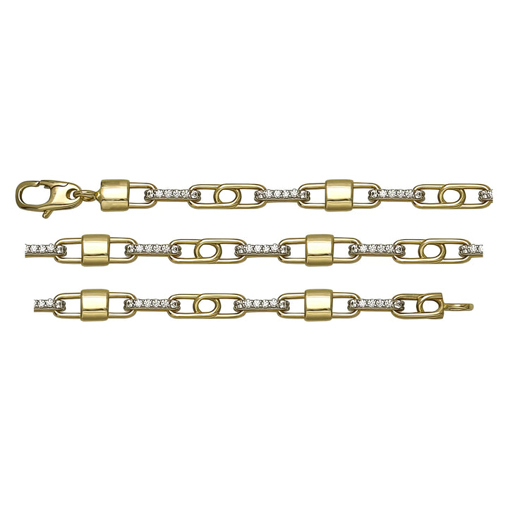 Solid gold fancy link bracelet, 5.30 g — shown in three rows across the frame.