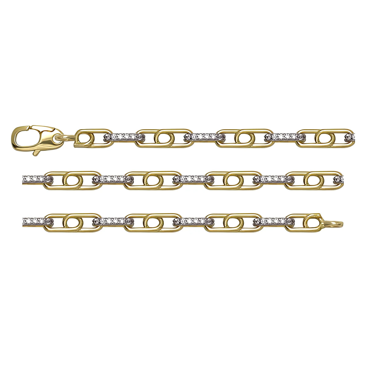 Solid gold fancy link bracelet, 4.95 g — shown in three rows across the frame.