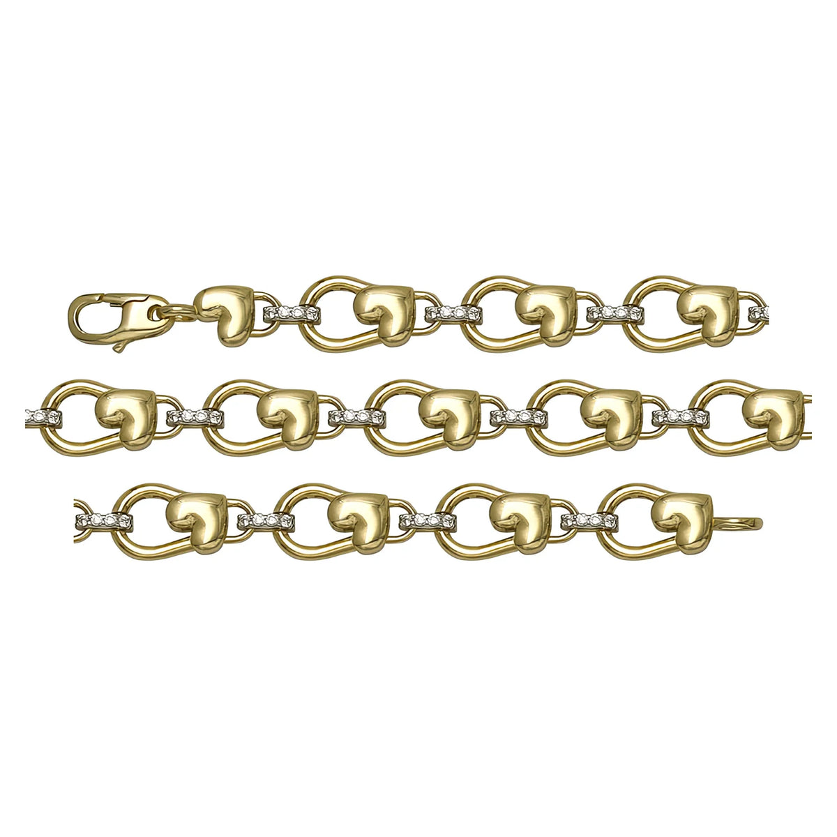 Solid gold fancy link bracelet, 7.10 g — shown in three rows across the frame.