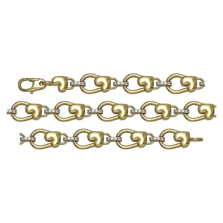 Solid gold fancy link bracelet, 7.10 g — shown in three rows across the frame.