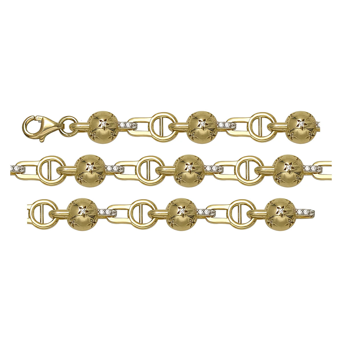 Solid gold bead bracelet, 9.30 g — shown in three rows across the frame.