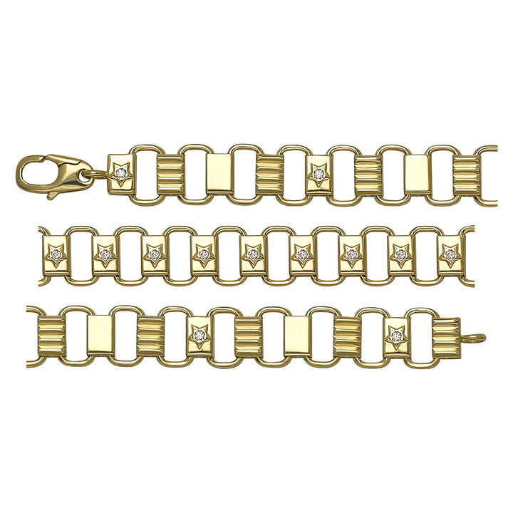 Solid gold bar link bracelet, 9.60 g — shown in three rows across the frame.