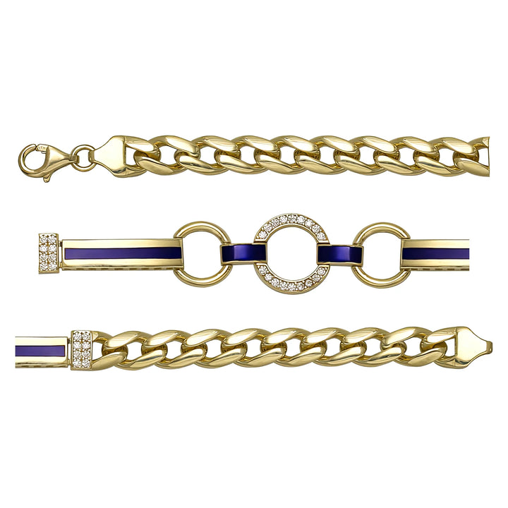 Solid gold fancy link bracelet, 7.40 g — shown in three rows across the frame.