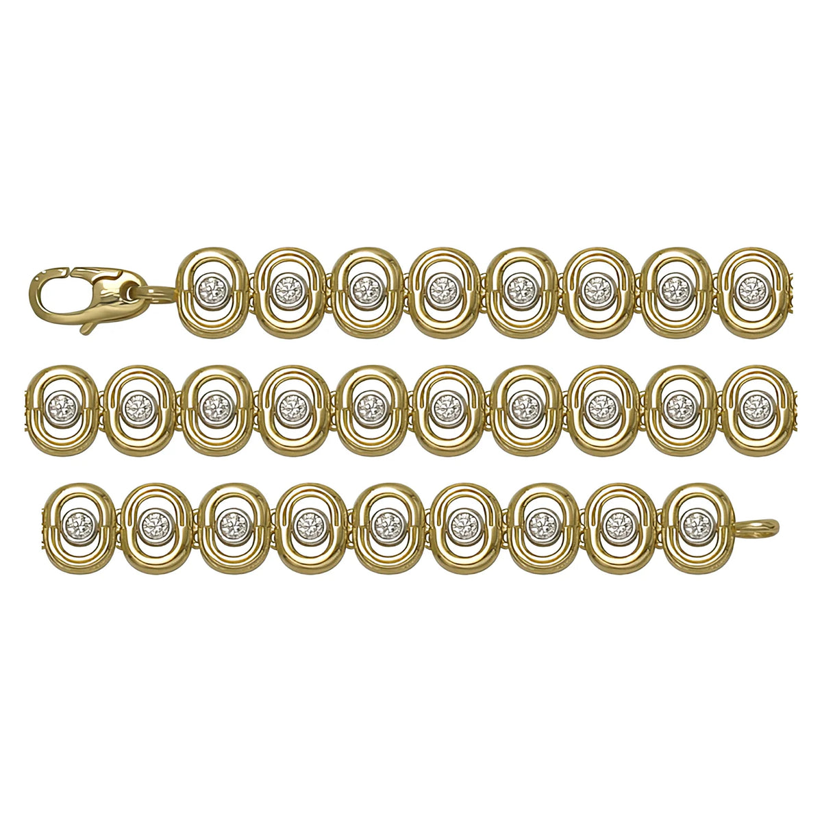 Solid gold fancy link bracelet, 8.55 g — shown in three rows across the frame.
