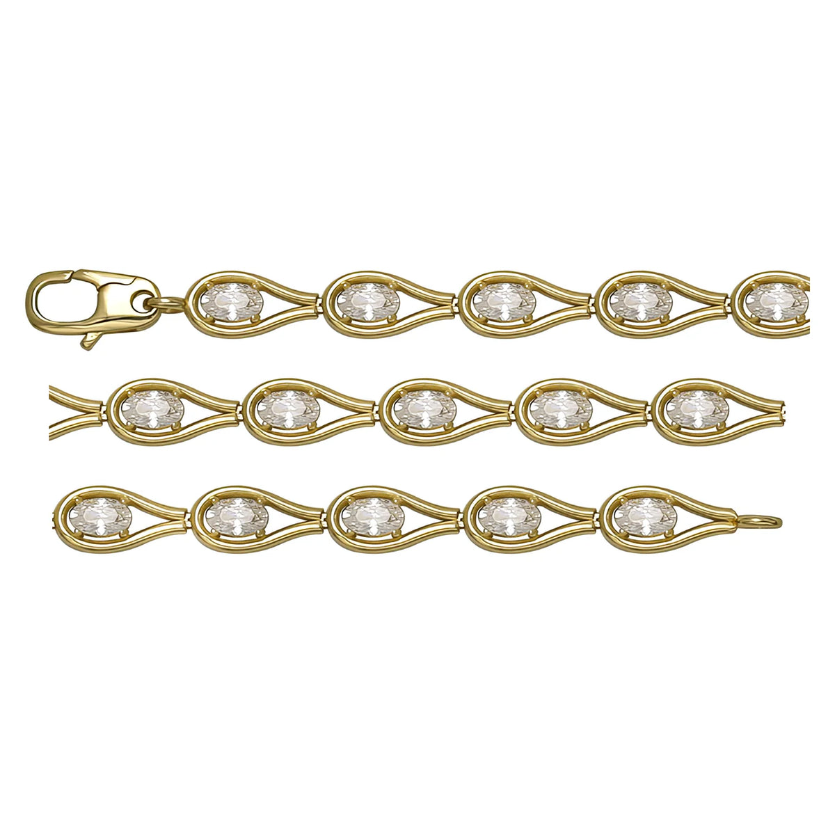 Solid gold fancy link bracelet, 6.90 g — shown in three rows across the frame.