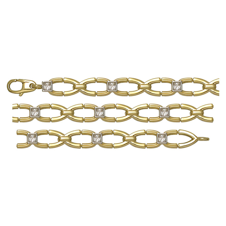 Solid gold fancy link bracelet, 7.85 g — shown in three rows across the frame.