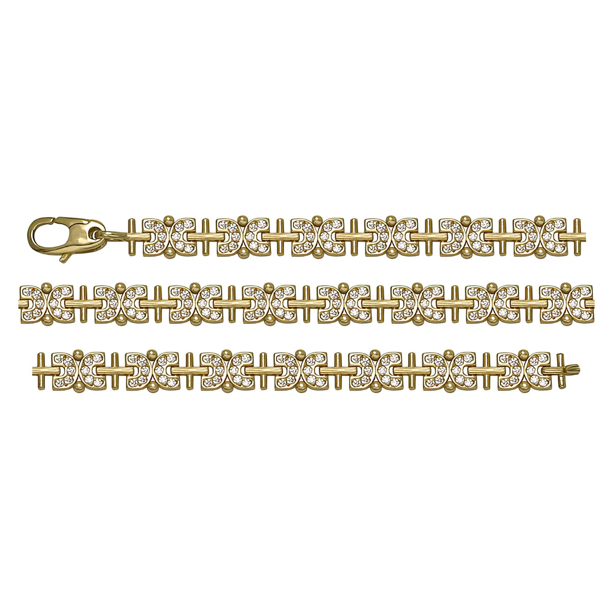 Solid gold fancy link bracelet, 7.65 g — shown in three rows across the frame.