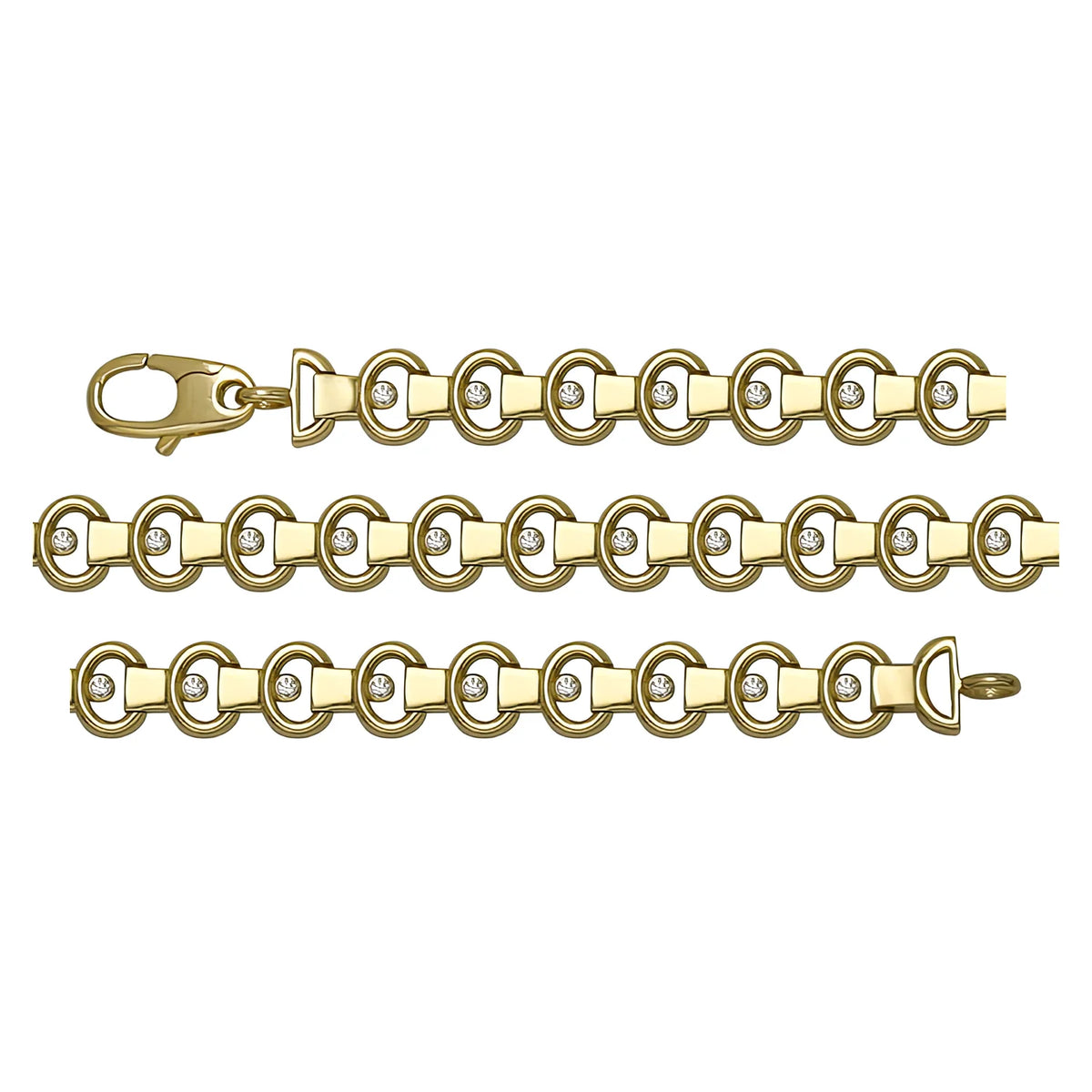 Solid gold fancy link bracelet, 8.45 g — shown in three rows across the frame.