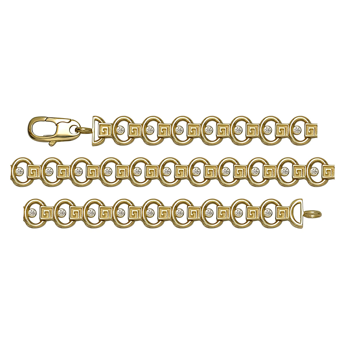 Solid gold fancy link bracelet, 7.70 g — shown in three rows across the frame.